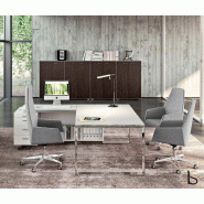 Ensemble de direction X7 avec plateaux en verre blanc - Officity. - 190, Blanc, Gauche_2