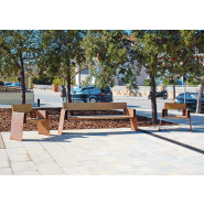 Banc public en bois de pin traité - Alp UM352 - Piètement acier galvanisé finition corten_2