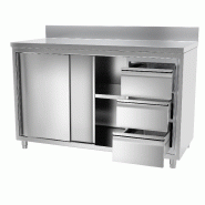 Meuble bas inox adossé P 600 mm avec portes et tiroirs - 1400, A droite_2