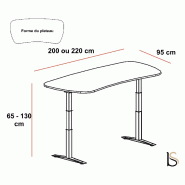 Bureau réglable en hauteur angles arrondis - Mobel Linea - Non, 200, Alu, Acacia clair