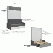 Armoire lit escamotable Aladyno Sofa - blanc bandeau chêne - canapé gris - couchage 140x200 cm_2