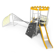 Château multi tours pour aire de jeux conforme EN1176 - Référence BT11160 - avec mur d'escalade et glissières en acier inoxydable_2