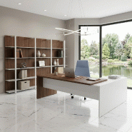 Bureau d'angle T45 avec caisson - Quadrifoglio. - 200, Gauche, Noyer Canaletto et blanc_2