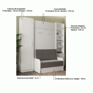 Composition lit escamotable Dynamo Sofa - accoudoirs blanc, tissu rouge, 90x200 cm - L : 205 cm_2