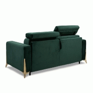Canapé convertible express ODACIO - sommier à lattes 140x197 cm - têtières réglables - matelas 16 cm - pieds dorés - velours vert_2