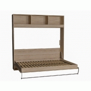 Lit escamotable STRADA-V2 - mélaminé chêne naturel - couchage 160 x 200 cm avec surmeuble 3 niches de rangement_2