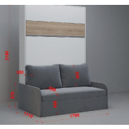 Armoire lit escamotable Bermudes Sofa blanc avec bandeau gris et canapé gris - 160x200 cm_2