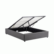 Lit coffre Dorres 160x200 cm - sommier relevable gris foncé avec grand espace de rangement_2
