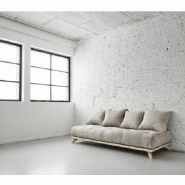 Canapé convertible futon Senza - Pin naturel, tissu lin, couchage 90 x 200 cm - Design minimaliste et modulable_2