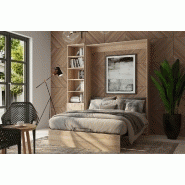 Composition lit escamotable Dynamo chêne - Couchage 140 x 200 cm avec colonne bibliothèque intégrée_2