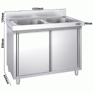 Plonge inox 2 bacs sur placard - P 600 mm - 1000_2