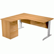 Bureau d'angle 160 x 80/100 cm compact sur pied métallique en 