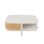 Table basse RARY en bois exotique blanc et rotin naturel - design avec niche de rangement - 50 kg de capacité portante_2
