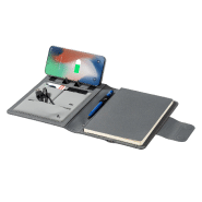 Porte-documents RPET - Format A5 avec bloc-notes, chargeur magnétique 10W, powerbank 5000 mAh et support téléphone_2