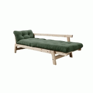 Banquette convertible futon STEP en pin massif - Coloris vert olive - Couchage 70x200 cm_2