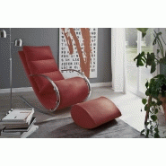 Fauteuil relax Yanis - Tissu rouge - Pouf indépendant - Structure métal - Design chic et confort optimal_2