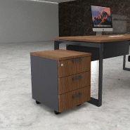 Caisson mobile 3 tiroirs classiques bicolore - MobelLinea - Gris anthracite, Acacia foncé_2