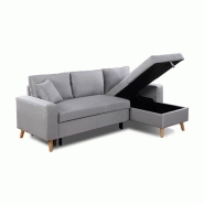 Canapé d'angle réversible convertible ARKO - tissu gris clair avec coffre de rangement et coussins d'appoint_2