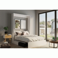 Armoire lit escamotable Dynamo Sofa - Blanc mat avec canapé en polyuréthane noir - Couchage 140x200 cm_2