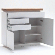 Buffet haut Romina - 2 portes, 3 tiroirs, laqué blanc mat, plateau chêne noueux huilé, avec LED intégrées_2