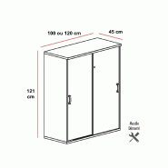 Armoire mi-haute à portes coulissantes - Mobel Linea - 100, Blanc pastel, Acacia clair_3