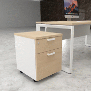 Caisson mobile avec tiroir pour dossiers suspendus - Mobel Linea - Blanc pastel, Chêne moyen_2