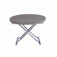 Table basse ronde relevable et extensible SATURNA en chêne gris - Diamètre 105 cm - Plateau extensible à 135 cm_2