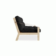 Banquette futon Poetry en pin massif gris foncé - couchage 130 x 190 cm - accoudoirs en cuir_2