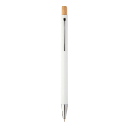 Stylo à bille en aluminium recyclé - finition caoutchoutée, bouton en bambou, détails chromés - spécial gravure laser miroir_2