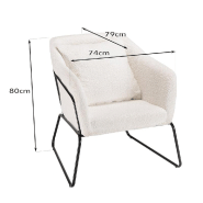 Fauteuil design Gothy blanc en tissu bouclette - Structure métal noir - Pieds évasés - Dimensions 74x79x80 cm_2