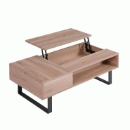 Table basse relevable HAPPY 120x60 cm - Mélaminé chêne avec double plateau et niche de rangement_2