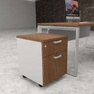 Caisson mobile avec tiroir pour dossiers suspendus - Mobel Linea - Gris aluminium, Acacia foncé_2