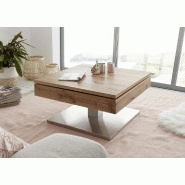 Table basse Monroe - plateau pivotant en placage chêne noueux - piétement métal inox brossé_2