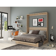 Armoire lit escamotable Genius Sofa - Chêne et canapé gris - Couchage 160x200 avec sommier à lattes_2