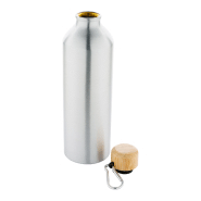 Bouteille en aluminium - 800 ml - couvercle en bambou avec mousqueton - couleur argenté_2
