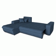 Canapé d'angle à gauche convertible ZELI bleu - Design scandinave avec coffre de rangement et deux coussins_2