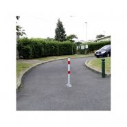 Poteau rabattable anti-circulation DMC - aluminium 930 mm - bandes rétro réfléchissantes rouges_2