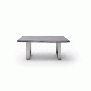 Table basse Claren - plateau en acacia laqué gris 110 cm - piétement U en acier brossé_2