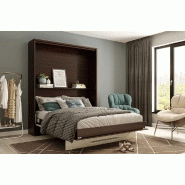 Armoire lit escamotable Mykonos Wengué / Pin - Couchage 160x200 cm - Ouverture assistée et design bi-ton_2