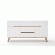 Buffet Cachan blanc laqué mat - 5 tiroirs, 2 portes, piétement en chêne massif_2