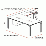 Bureau de direction X8 en verre blanc - Officity - Droite, Wengé, 251_3