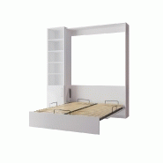 Composition armoire lit escamotable DYNAMO blanc mat - Couchage 140x200 cm avec colonne bibliothèque intégrée_2