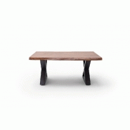 Table basse Claren - plateau 110 cm en acacia teinte noyer - piétement en X laqué anthracite_2