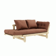 Banquette méridienne futon BEAT - Pin naturel - Tissu brun argile - Couchage 75x200 cm_2
