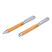 Parure - Stylo bille et roller en métal avec cuir recyclé - Encre bleue - Livrés dans une boîte en papier kraft_2