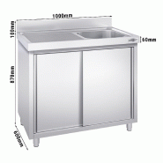 Plonge inox 1 bac et égouttoir sur placard - P 600 mm -_2