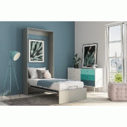 Armoire lit escamotable Dynamo - Gris mat - Ouverture assistée - Couchage 90x200 cm - Sommier à lattes_2