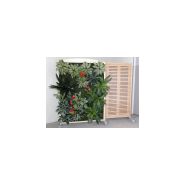 Cloisons amovibles - ARDAL - modèle mur végétal avec décor floral artificiel et ossature en hêtre laqué ivoire_2