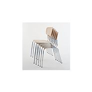 117.42 - Chaises empilables Meubles Gaille SA - empilement par 10 pièces - structure chromée et assise bois contreplaqué_2