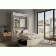 Armoire lit escamotable Dynamo Sofa - Blanc mat avec accoudoirs - Canapé noir - Couchage 140x200 cm_2